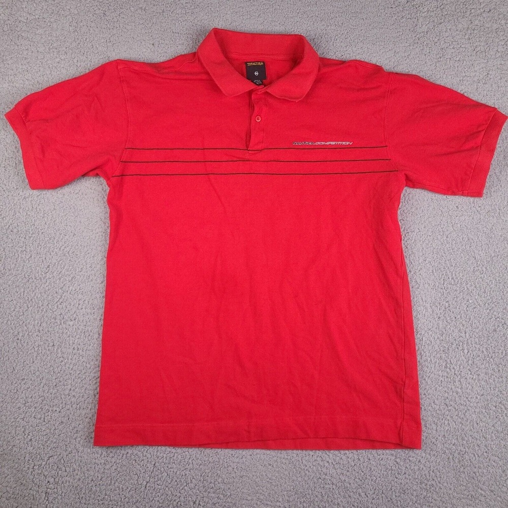 Nautica Polo Shirt Mens Large Red Competition Short Sleeve Cotton Blend‎